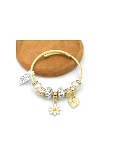 Çelik Beyaz Papatya Top Sallantılı Bileklik