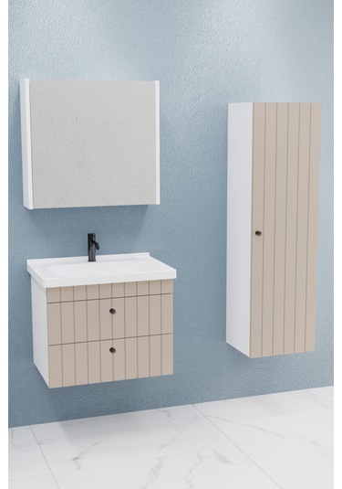 Petit 65 Cm Banyo Dolabı Bgn Aynalı Krem - Boy Dolap Dahil Krem