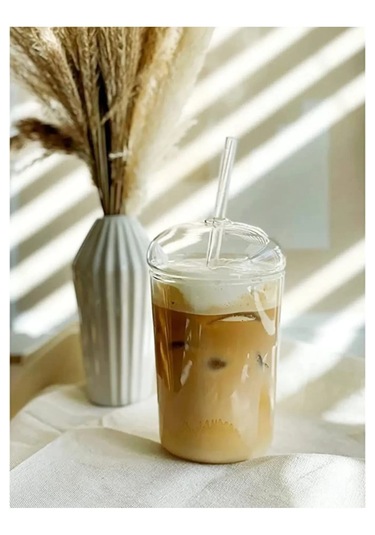 500 Ml Borosilikat Cam Bardak Cam Kapaklı Ve Pipetli, Silikon Contalı, Isıya Dayanıklı Şeffaf Tasarım Cam - Şeffaf