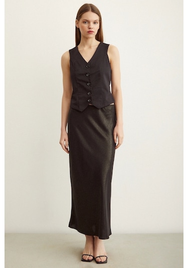 Never More Varaklı Verev Kadın Etek Çok Renkli Siyah