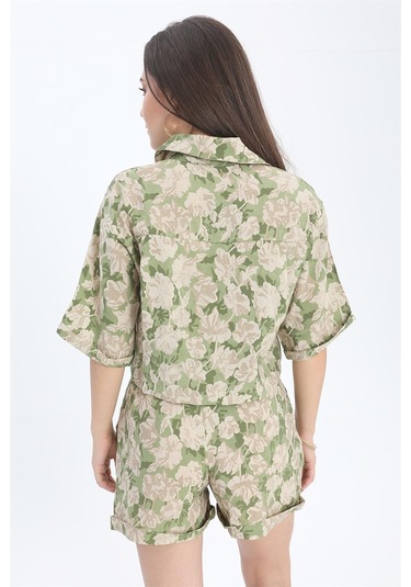 Gömlek Baskılı Kolu Duble Katlamalı - Yeşil-yeşil Yeşil
