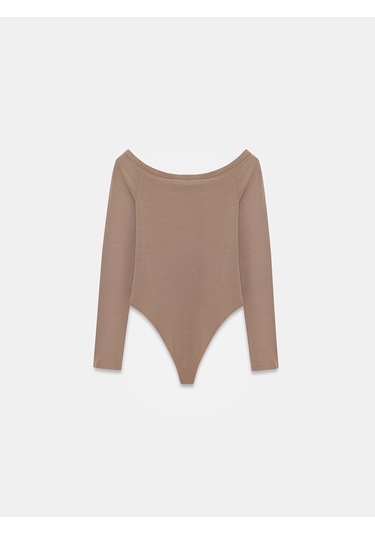 Dilvin 32661 Düğme Detaylı Bodysuit-vizon Vizon