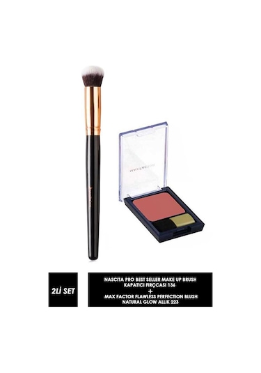 Max Factor Flawless Perfection Blush 223 Natural Glow + Nascita Pro Best Seller Make Up Brush 136 Kapatıcı Fırçası