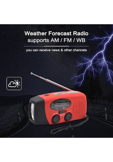 Springsun Kırmızı Solar El Çevirici Radyo - Am/fm/noaa Hava Durumu Radyosu, Fener Ve 600mah Mobil Güç Kaynağı İle Outdoor Acil Durum Cihazı