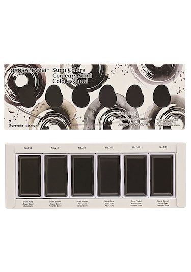 Zig Kuretake Gansai Tambi Tablet Sulu Boya Seti Sumi Colors 6 Ren