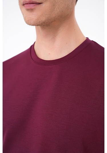 Comfort Fit Bisiklet Yaka Esnek Pamuk Casual Bordo Tişört Ts 885 Bordo