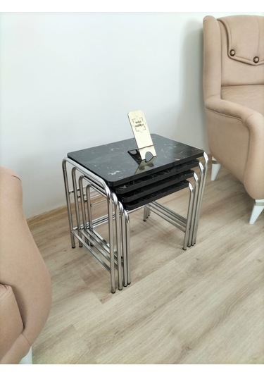 Evko Mobilya Buket Sehpa, 4'lü Zigon Sehpa, Dörtlü, Krom-smermer