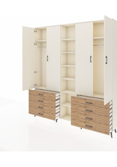 Arges Dolap 10 Raflı 8 Çekmeceli 2 Askılı 220x30x243 Aytaşı-aytaşı/çam Aytası/atlas Çam