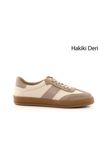 Gönderi R Bej Bağcıklı Hakiki Deri Sneaker Bej