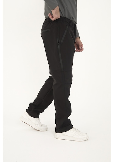 Camp Scoutland Camp595 Outdoor Tactical Softshell Su Ve Rüzgara Dayanıklı İçi Polarlı Kışlık Erkek Taktik Pantolon Siyah Siyah