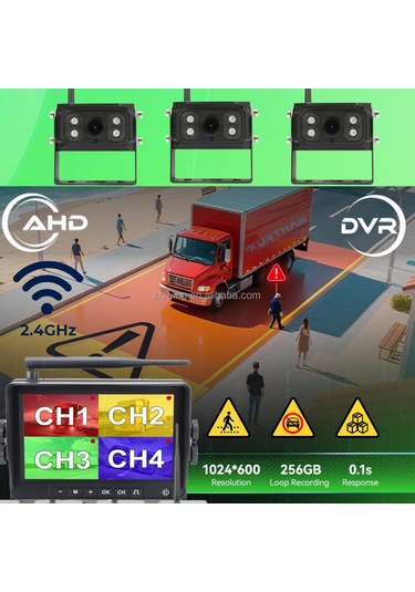 3 Adet Kablosuz Kamera Ahd 1080p 7 İnç Dvr Monitör Bsd Kör Nokta Sistemli 12 24 V