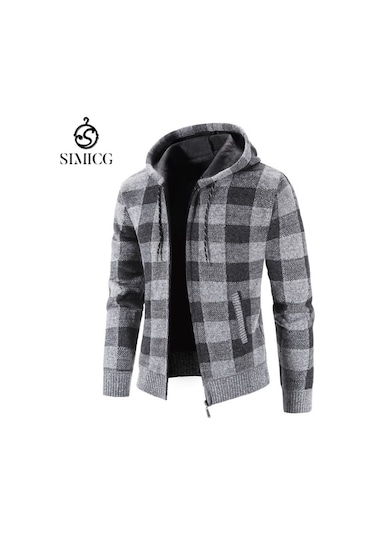 Erkek Kalın Bol Hırka Ekose - Mavi-gri Mavi-gri