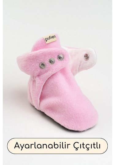 Organik Pamuk Astarlı, Bebek İlk Adım Ayakkabısı, Kaydırmaz Taban, Bebek Pandufu, Bej Patik Pembe