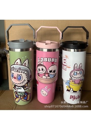 Labubu Desen 304 Paslanmaz Çelik Yalıtımlı Bardak Termos Beyaz