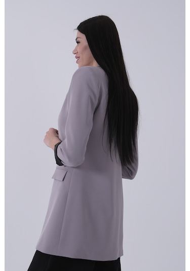 Feminist Gri Astarlı Düğme Kapamalı Blazer Ceket 0105123.06 Gri