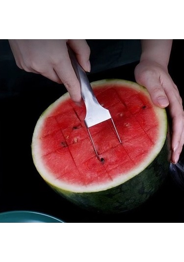 Ulzyvf Cbtx 2'li Karpuz Dilimleyici, Paslanmaz Çelik Meyve Kesici Gri Gri