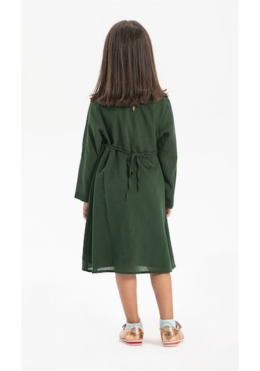 Uzun Kol Şile Bezi Burçak Çocuk Elbise Yeşil