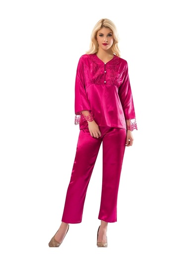 Fuşya Saten Pijama Takımı - 1595 Fuşya