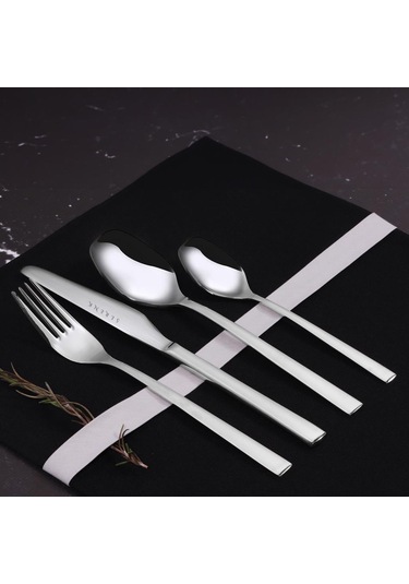 Serenk New York Çelik Çatal Kaşık Bıçak Takımı 24 Parça Gümüş