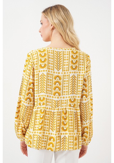 Kadın Desenli Uzun Kol Bluz 970 - Sarı Sari