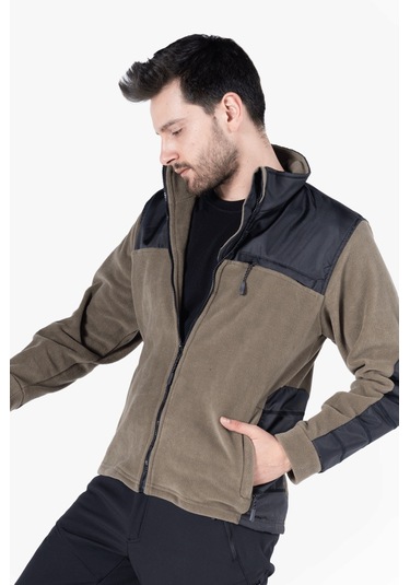 Omuz Ve Dirsek Takviyeli Polar Ceket Haki - Siyah