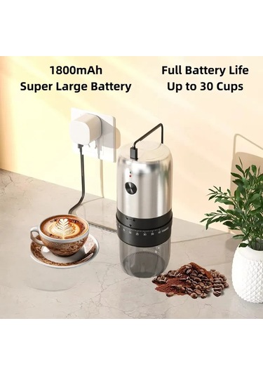 Myinkai Taşınabilir Kahve Değirmeni Elektrikli Usb Şarj Gümüş - Siyah