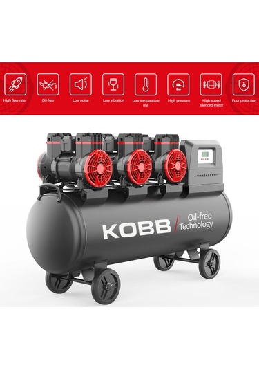 Kobb Kbk100s 6.0hp 100lt 8bar Üç Motorlu Yağsız Sessiz Taşınabilir Hava Kompresörü