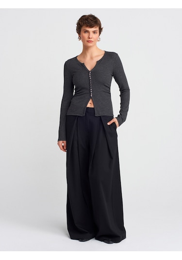 31548 Düğme Detaylı Büzgülü Top-antrasit Antrasit