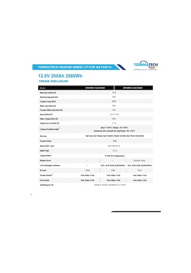 Tommatech Marine 25.6 V 100 Ah Lifepo4 Abs+pc Kasa Lityum Batarya