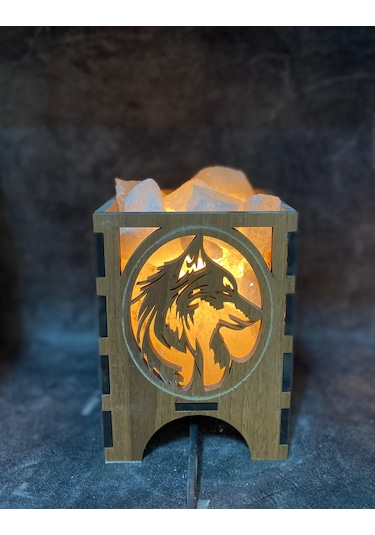 Çankırı Ahşap Kurt Desenli Tuz Lamba