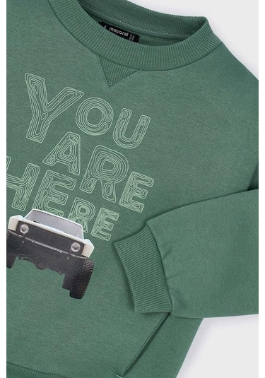 Erkek Çocuk Araç Baskılı Cepli Sweatshirt - Yeşil Mavi