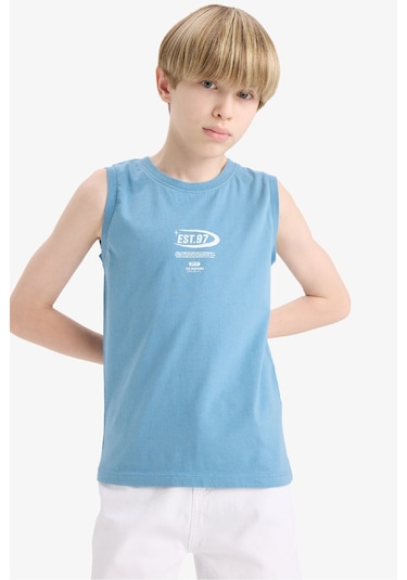 Defacto Erkek Çocuk Bisiklet Yaka Baskılı Atlet E0192a825hsbe251 Mavi