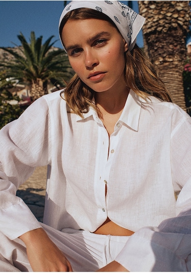 Mavi - Beyaz Keten Gömlek 1210747-620 Beyaz