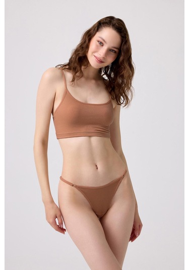 Pamuklu Ve Likralı Ayarlanabilir Lastikli Kaşkorse Fitilli Kadın Tanga Külot 5'li Paket-2 Renkli-2 Çok Renkli