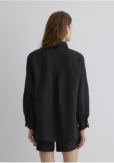 Mavi - Siyah Keten Gömlek 1210747-900 Siyah