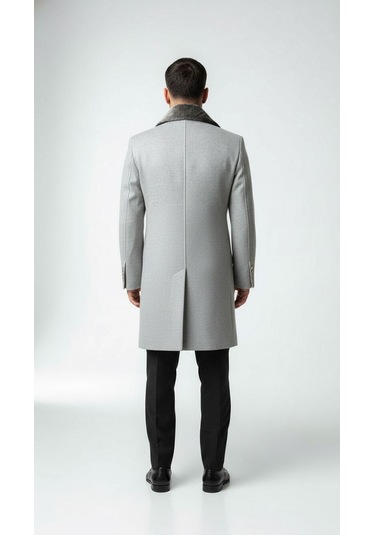 Plus Scorpion Erkek Uzun Kaşe Kaban Çıkartılabilir Kürk Yaka, Astarlı Ve Cepli Slim Fit Mont Bej, Gri, Siyah, Taba Gri