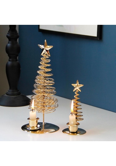 Suntek Metal Altın Yıldız Ağacı Mumluk, Çift Tekli Mum