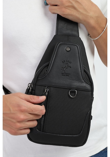 Kanvas Koyu Siyah Çanta Erkek Omuz Çantası Erkek Çapraz Çanta Siyah - Siyah