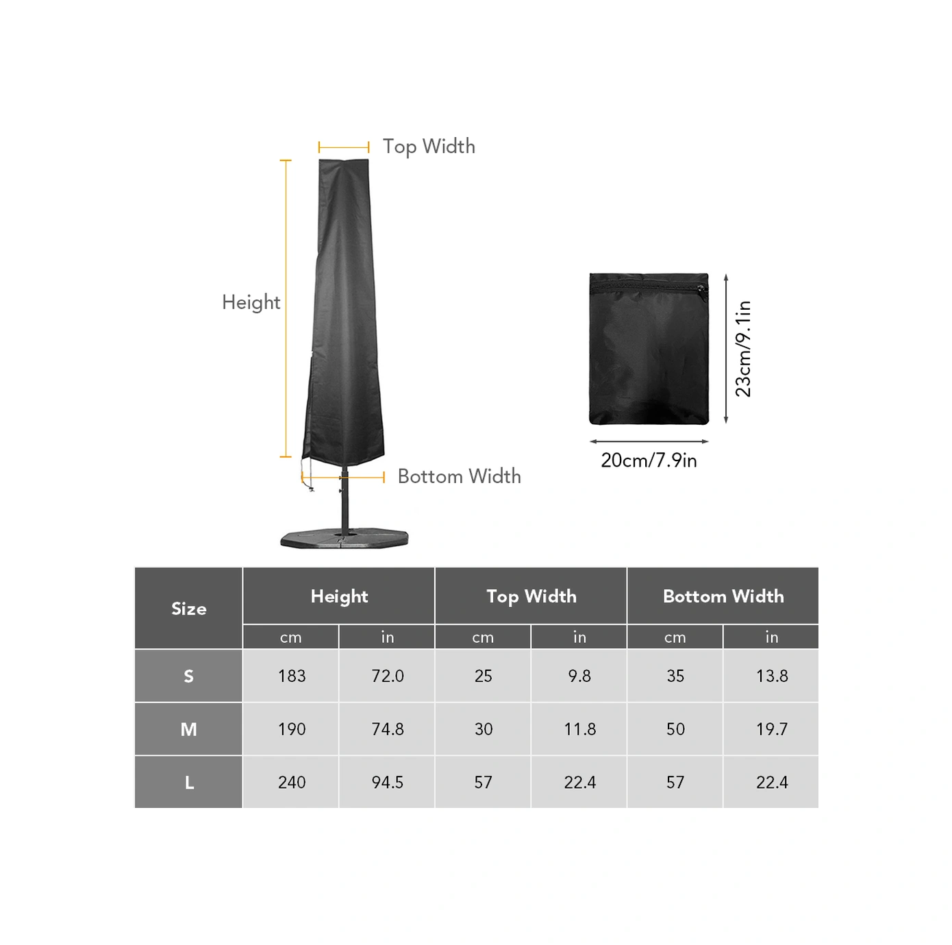 Neevoyu 210d Oxford Kumaşlı Siyah Bahçe Şemsiyesi Koruyucu Kılıfı - Su Geçirmez, Hava Dayanıklı, 240x57x57 Cm Büyük Boy