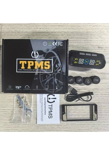 Boatshop1 Ynf Solar Tpms Siyah Gercek Zamanli Lastik Basinc Sicaklik Monitoru 4 Harici Sensor Usb Sarj