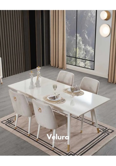 Lisa Yemek Odası Takımı Yemek Masası + 4 Adet Sandalye Beyaz