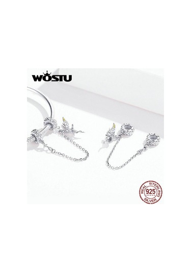 Wostu 925 Ayar Gümüş Güvenlik Zinciri Elf Peri Melek Charms Fit Orijinal Bilezik Ve Bileklik Gümüş