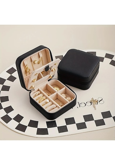 Gateesat Mavi Kapaklı Seyahat Çantası Aynalı Küçük Takı Kutusu Yüzük Küpe Kolye Mavi