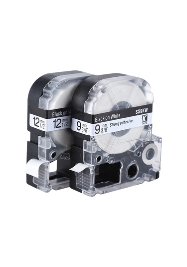 Singree 12mm X 8m Siyah Yazı Beyaz Arka Plan Etiket Bandı - Ss12kw Modeli, Plastik Malzeme, Etiket Makinesi İçin Uyumlu 1 Adet