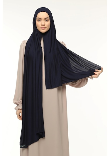 Hazır Pratik Geçmeli Lüks Düz Penye Şal Çapraz Hizalı Lacivert
