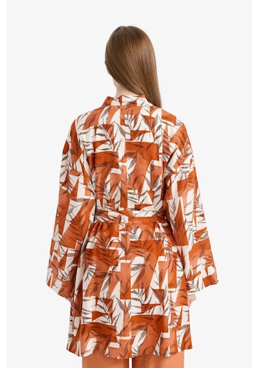 Defacto Relax Fit Bisiklet Yaka Desenli Viskon Kimono E7262ax25smog613 Turuncu