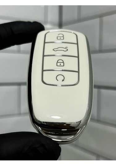 Chery Tiggo 8 Pro Smart Uyumlu Anahtar Kılıfı Beyaz - Gümüş