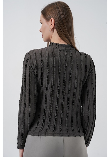 Kadın Dokulu Esnek Örme Bluz 975 - Antrasit Antrasit