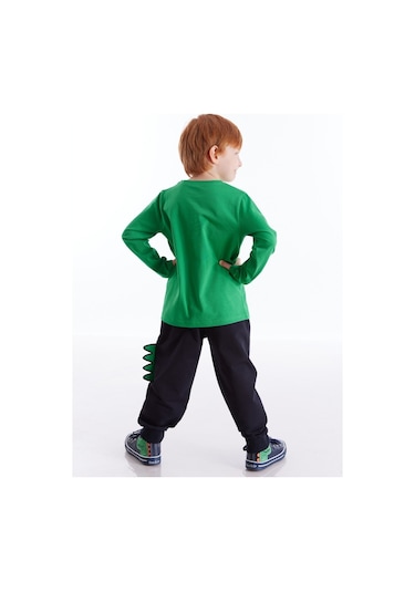 Denokids Tırtırlı Dino Erkek Çocuk Pantolon Takım Çok Renkli