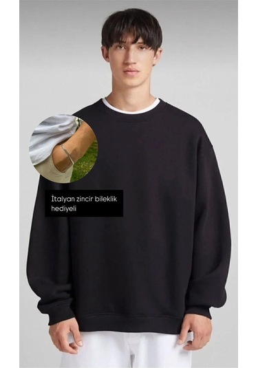 Siyah Oversize Kışlık Charlie Luciano Sweatshirt Siyah